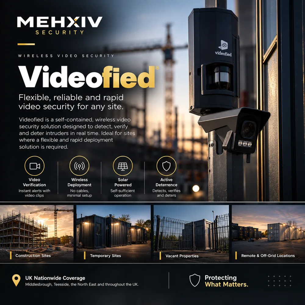 Videofied wireless video security unit mounted on a pole at a construction site